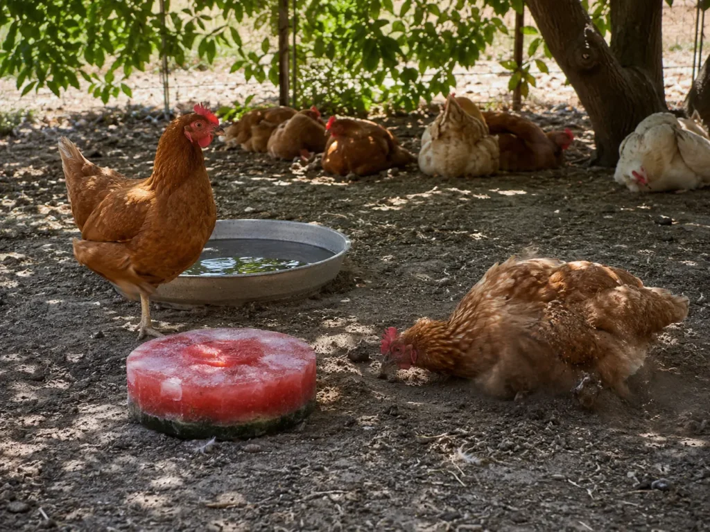 Chickens cool themselves by pressing their bodies against cool ground